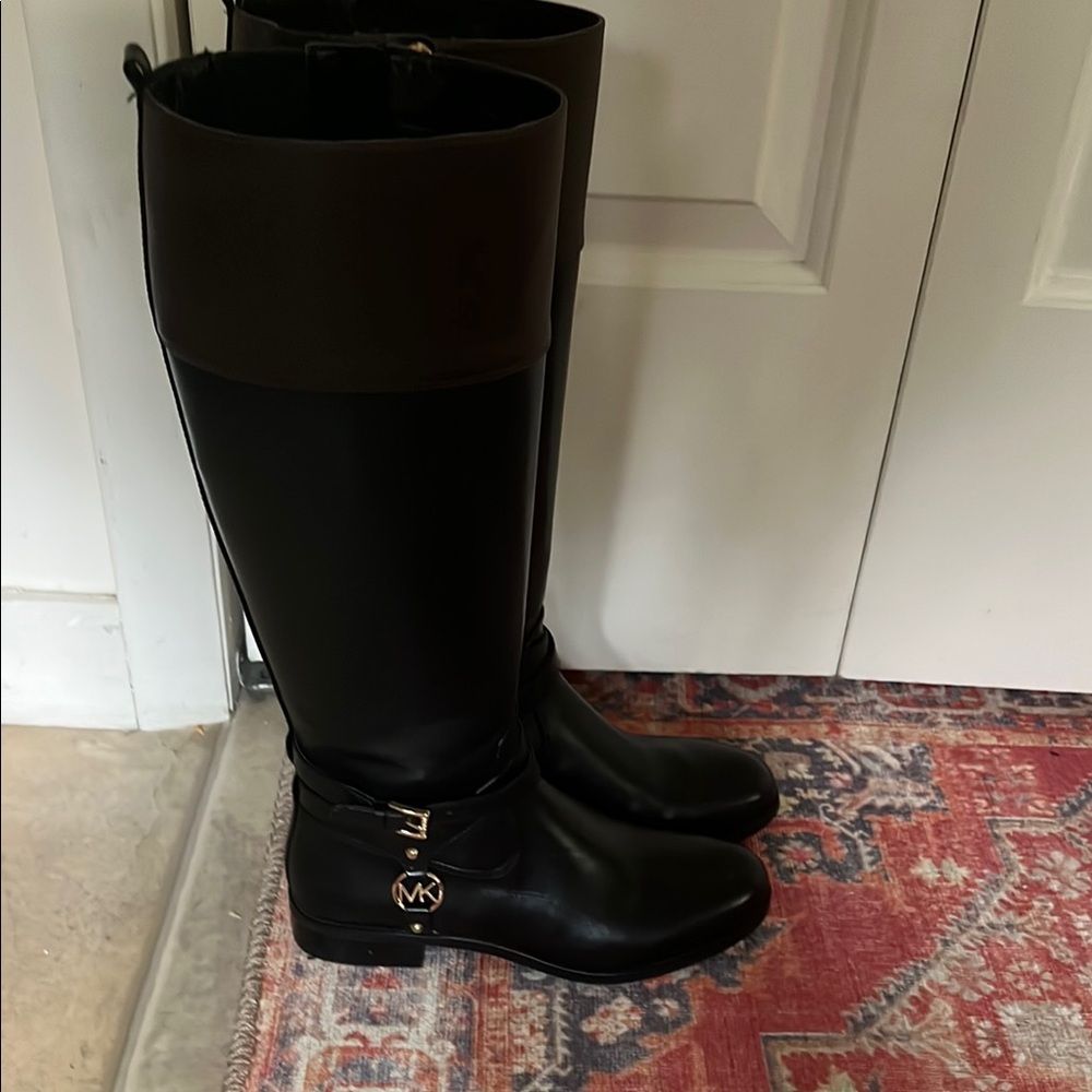 Michael Kors Black Tall Boots with Gold Logo